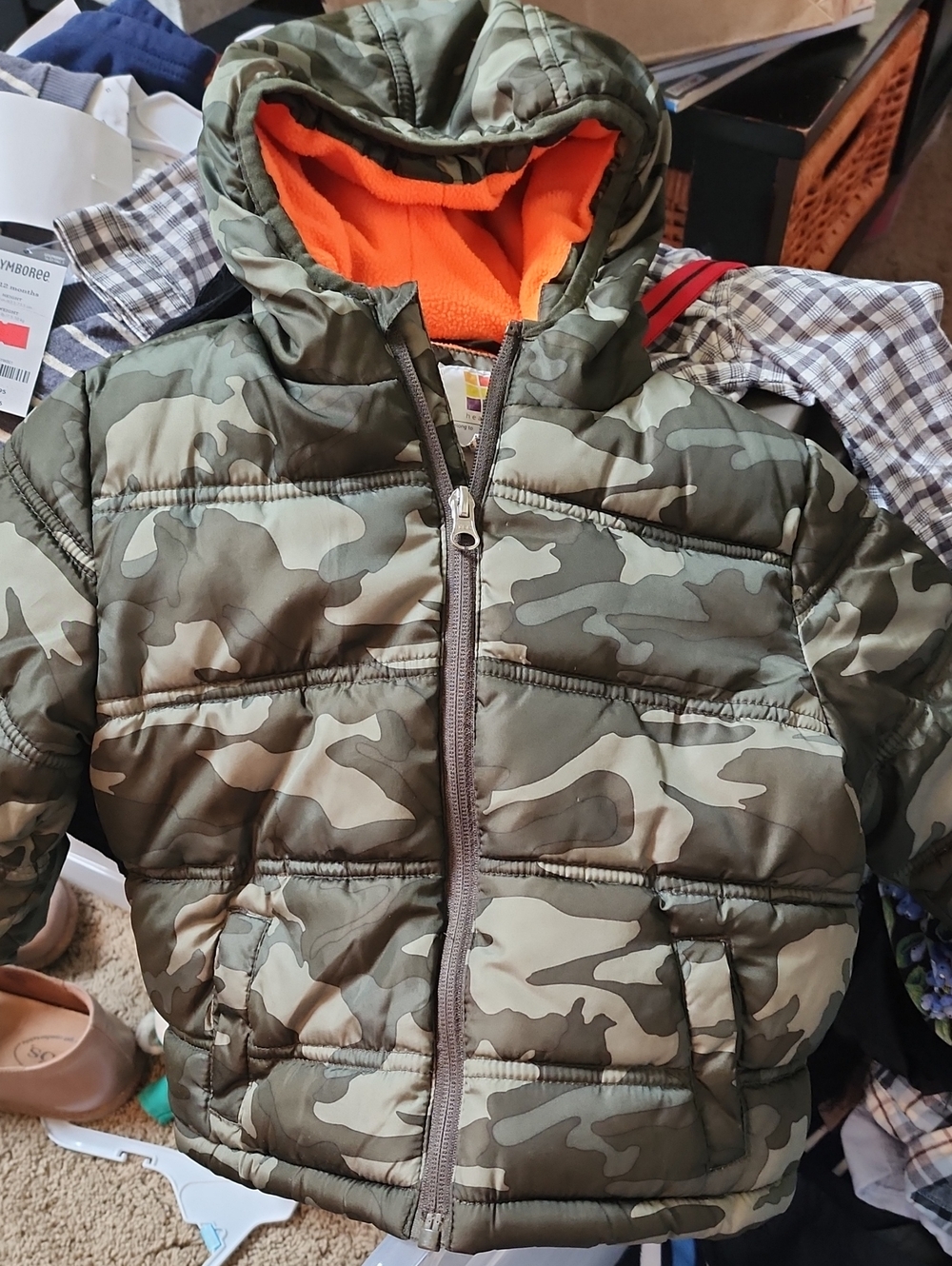 18-24 Months healthtex Kids Camo Puffer Jacket with Orange Fleece Lining